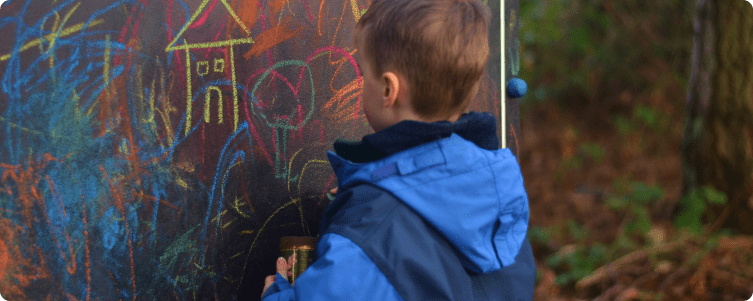 Child drawing on blackboard - site map