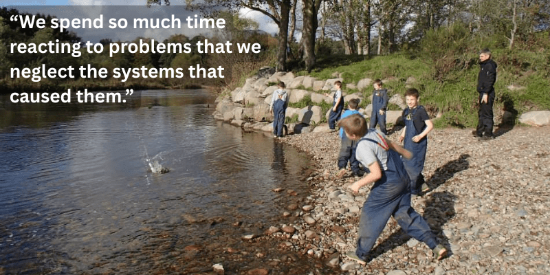 Upstream Thinking in ASN; children throwing stones into a river