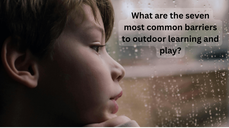 Outdoor Learning child looking out of a window on a rainy day