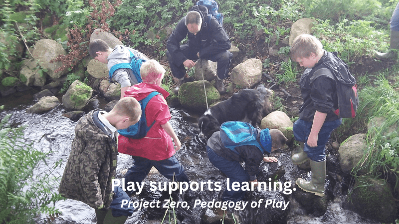 Outdoor Pedagogy children investigating a stream